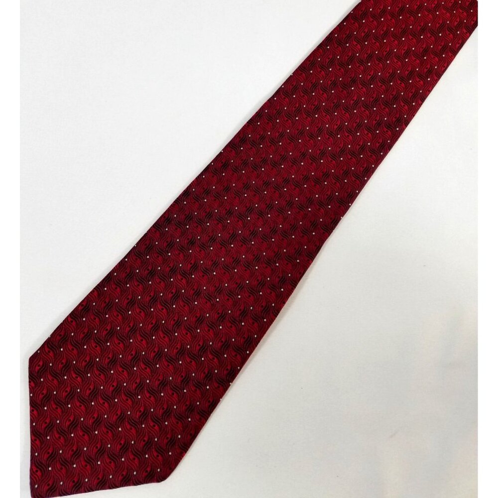 Palatina Mens Necktie Silk Red & Black Geometric Pattern Mens Tie
